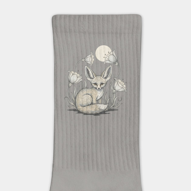 Moonlit Fennec Fox with Desert Flowers by BirdsnStuff