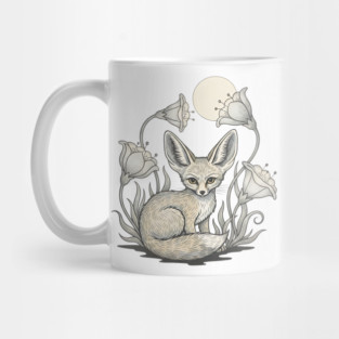 Moonlit Fennec Fox with Desert Flowers Mug