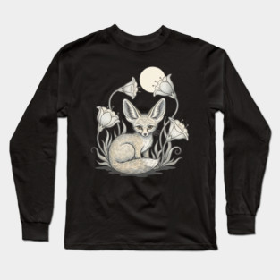 Moonlit Fennec Fox with Desert Flowers Long Sleeve T-Shirt