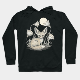 Moonlit Fennec Fox with Desert Flowers Hoodie