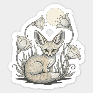Moonlit Fennec Fox with Desert Flowers Magnet
