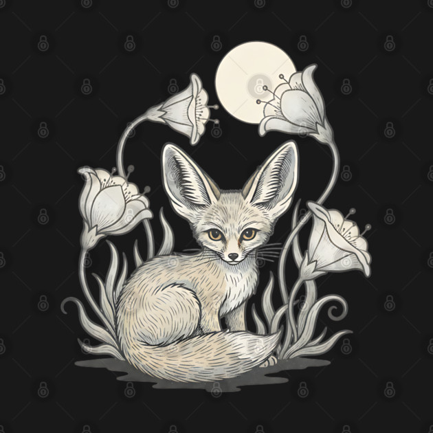 Moonlit Fennec Fox with Desert Flowers by BirdsnStuff