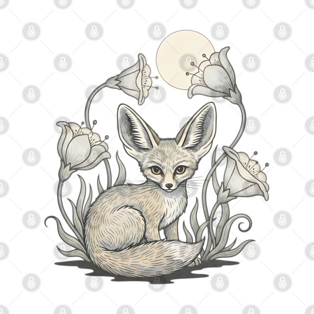 Moonlit Fennec Fox with Desert Flowers by BirdsnStuff