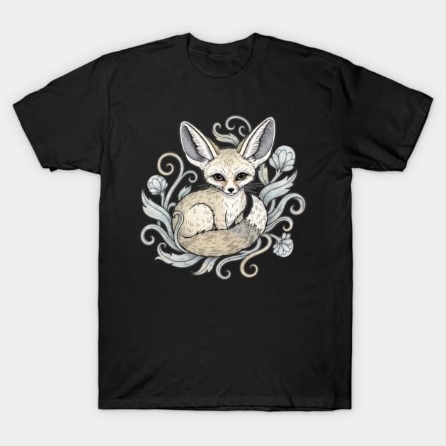 Fennec Fox with Desert Flowers T-Shirt by BirdsnStuff