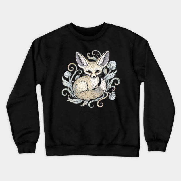 Fennec Fox with Desert Flowers Crewneck Sweatshirt by BirdsnStuff