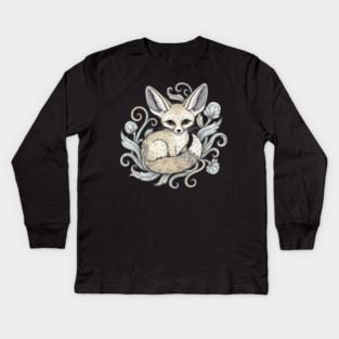Fennec Fox with Desert Flowers Kids Long Sleeve T-Shirt
