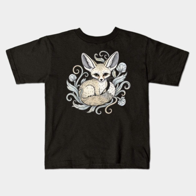 Fennec Fox with Desert Flowers Kids T-Shirt by BirdsnStuff