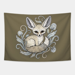 Fennec Fox with Desert Flowers Tapestry