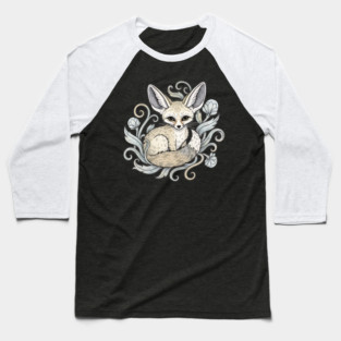 Fennec Fox with Desert Flowers Baseball T-Shirt