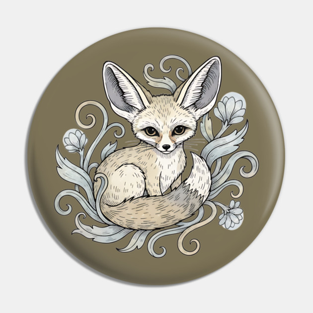 Fennec Fox with Desert Flowers Pin by BirdsnStuff