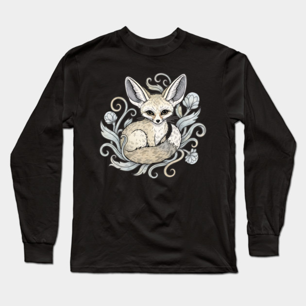Fennec Fox with Desert Flowers Long Sleeve T-Shirt by BirdsnStuff