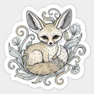 Fennec Fox with Desert Flowers Sticker