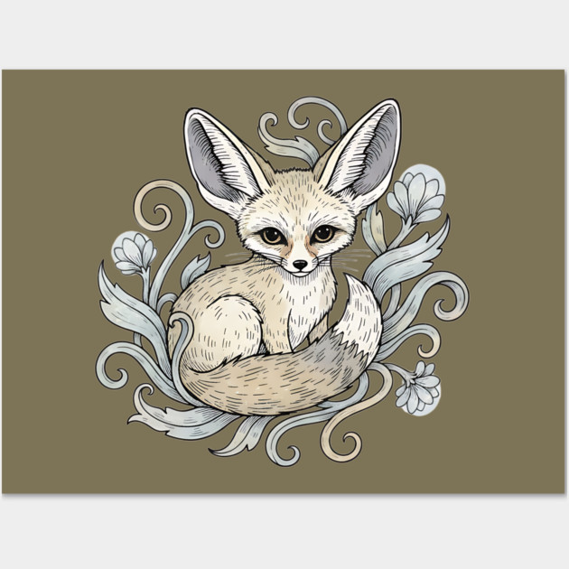Fennec Fox with Desert Flowers Wall Art by BirdsnStuff