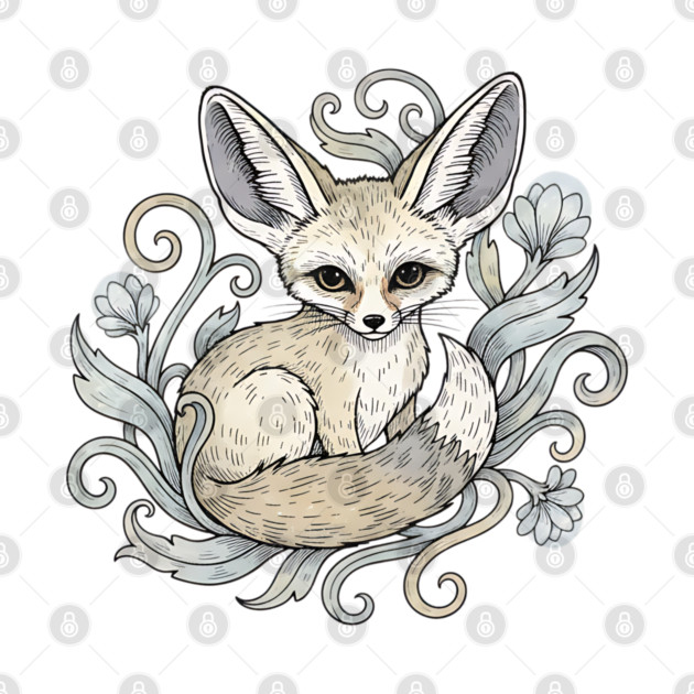 Fennec Fox with Desert Flowers by BirdsnStuff