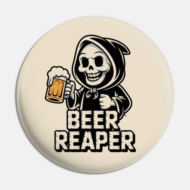 Beer Reaper – Grim Drinker Hoodie Mascot Pin by Cosmo Gazoo
