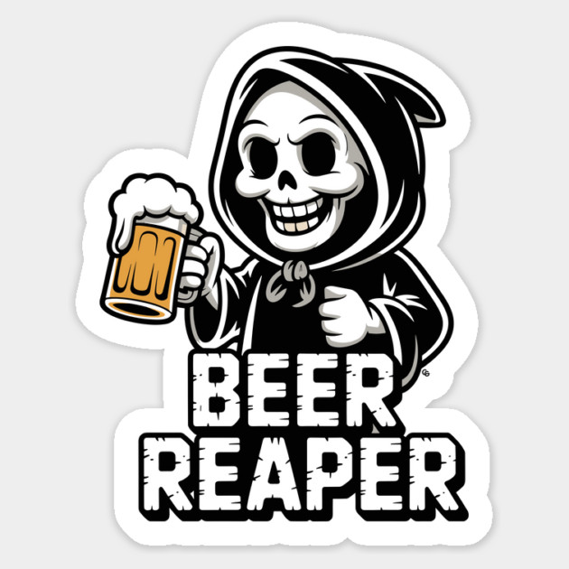 Beer Reaper – Grim Drinker Hoodie Mascot Sticker by Cosmo Gazoo