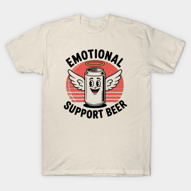 Emotional Support Beer – Retro Angel Can T-Shirt by Cosmo Gazoo