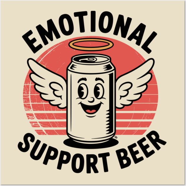 Emotional Support Beer – Retro Angel Can Wall Art by Cosmo Gazoo