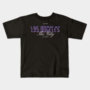 Los Angeles Chrome Effect Typography - The City of Angels Est. 1781 Kids T-Shirt