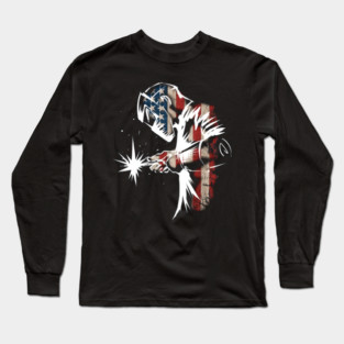 Worker Welder American Flag Long Sleeve T-Shirt