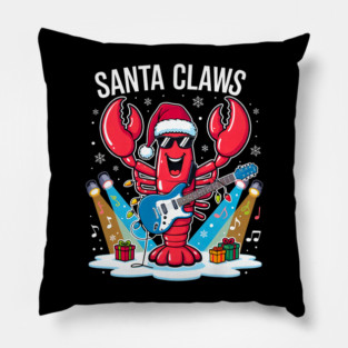 Santa Claws Funny Christmas Lobster with Rock Guitar Xmas Pillow