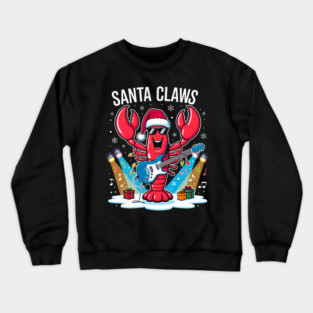 Santa Claws Funny Christmas Lobster with Rock Guitar Xmas Crewneck Sweatshirt
