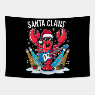 Santa Claws Funny Christmas Lobster with Rock Guitar Xmas Tapestry
