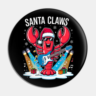 Santa Claws Funny Christmas Lobster with Rock Guitar Xmas Pin