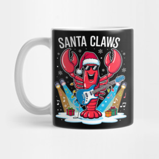 Santa Claws Funny Christmas Lobster with Rock Guitar Xmas Mug