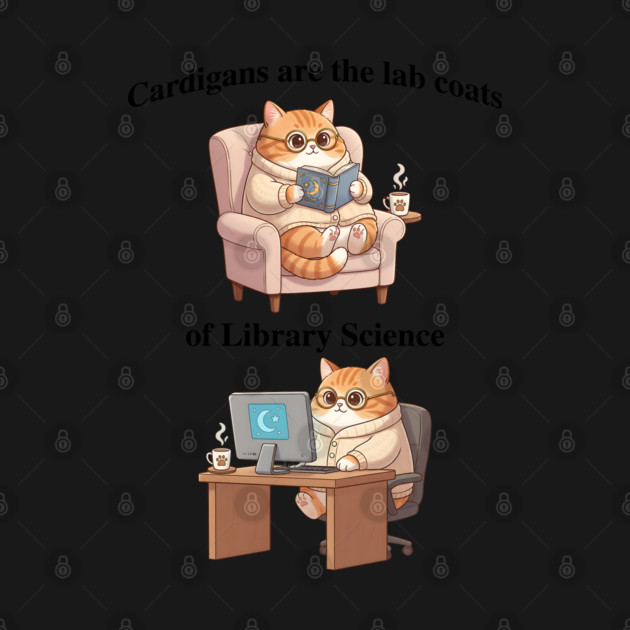 Cardigans are The Lab Coats of Library Science, Cute cat design by Luxinda
