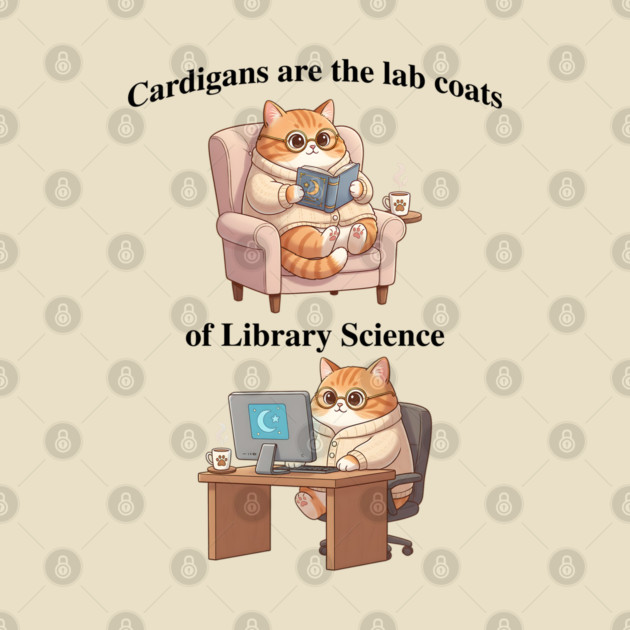 Cardigans are The Lab Coats of Library Science, Cute cat design by Luxinda