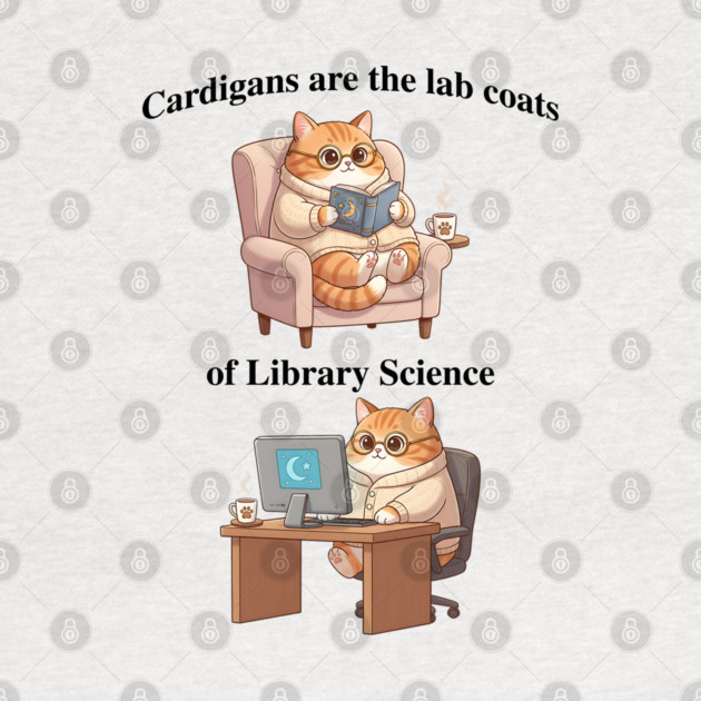 Cardigans are The Lab Coats of Library Science, Cute cat design by Luxinda