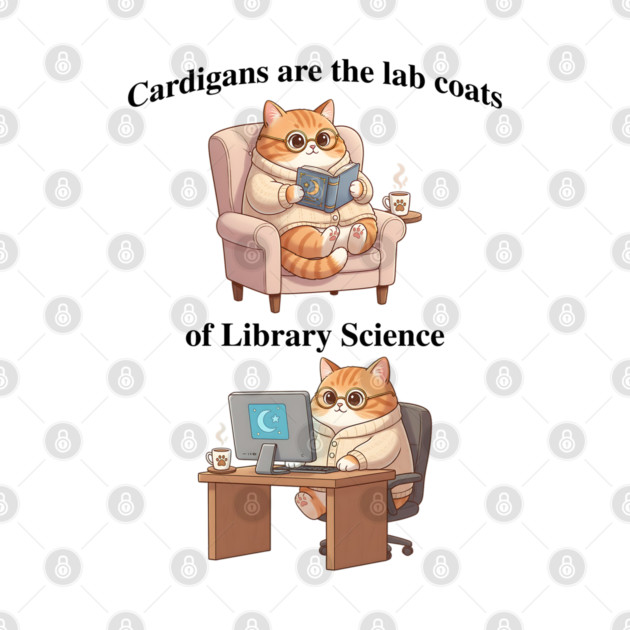 Cardigans are The Lab Coats of Library Science, Cute cat design by Luxinda