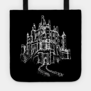 Haunted Castle On A Hill, goth spooky line art Tote