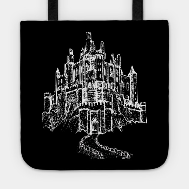 Haunted Castle On A Hill, goth spooky line art Tote by Luxinda