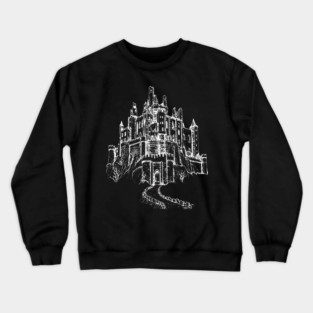 Haunted Castle On A Hill, goth spooky line art Crewneck Sweatshirt