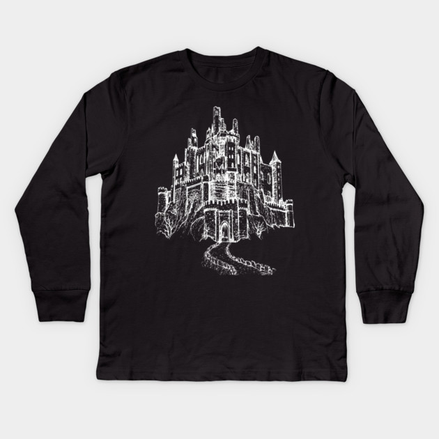 Haunted Castle On A Hill, goth spooky line art Kids Long Sleeve T-Shirt by Luxinda
