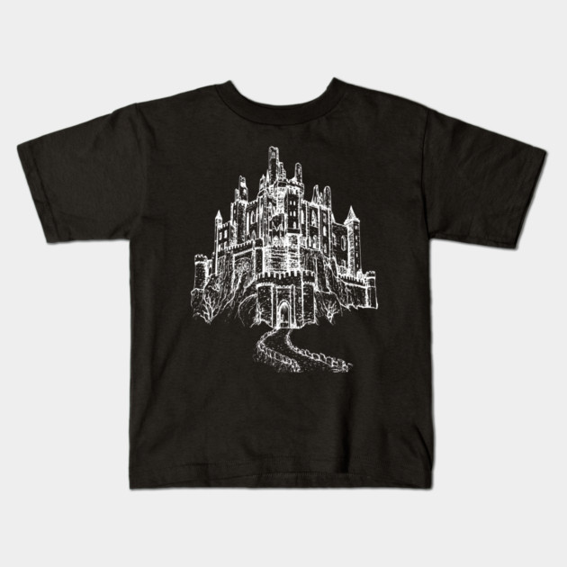 Haunted Castle On A Hill, goth spooky line art Kids T-Shirt by Luxinda