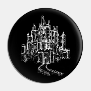 Haunted Castle On A Hill, goth spooky line art Pin