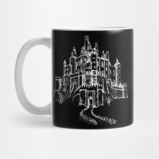 Haunted Castle On A Hill, goth spooky line art Mug