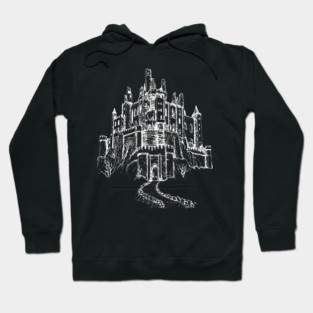 Haunted Castle On A Hill, goth spooky line art Hoodie