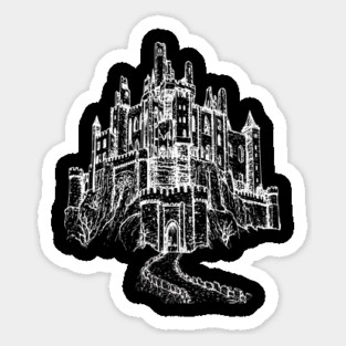 Haunted Castle On A Hill, goth spooky line art Magnet