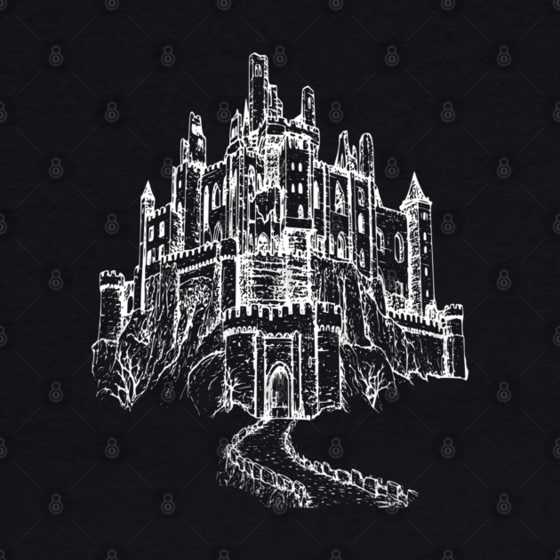 Haunted Castle On A Hill, goth spooky line art by Luxinda