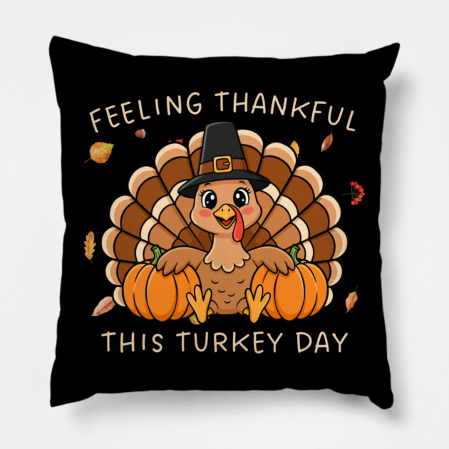 Thankful Turkey with Pumpkins Pillow by Creatifly Graphic Tees