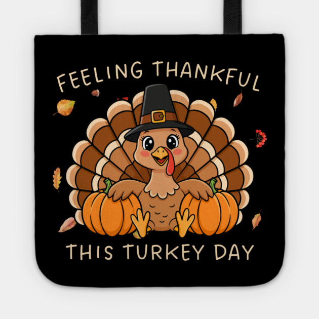 Thankful Turkey with Pumpkins Tote by Creatifly Graphic Tees