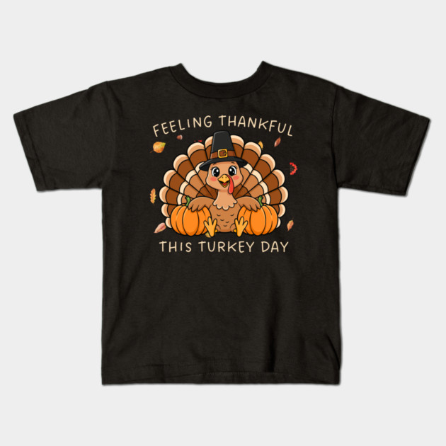 Thankful Turkey with Pumpkins Kids T-Shirt by Creatifly Graphic Tees