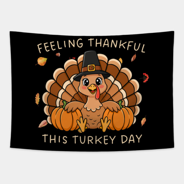 Thankful Turkey with Pumpkins Tapestry by Creatifly Graphic Tees
