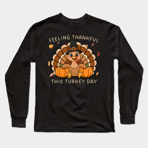 Thankful Turkey with Pumpkins Long Sleeve T-Shirt by Creatifly Graphic Tees