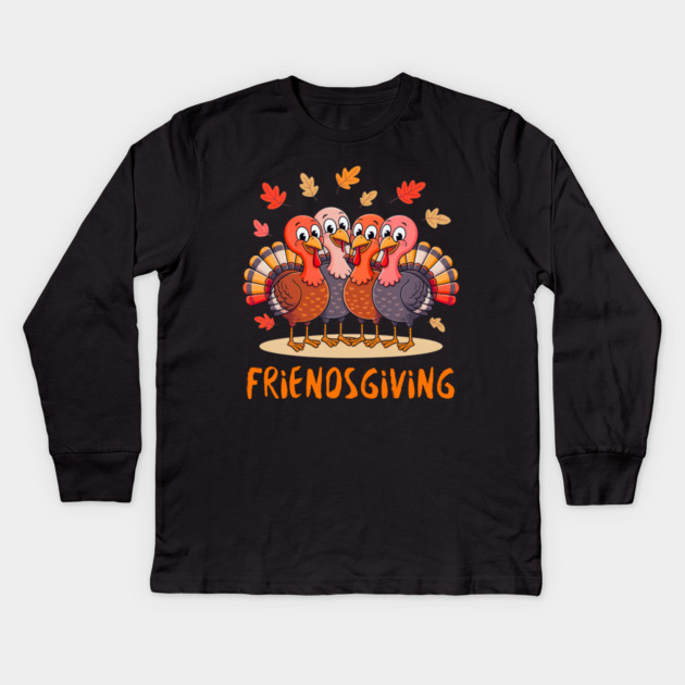 Turkey Friends Thanksgiving Hug Kids Long Sleeve T-Shirt by Creatifly Graphic Tees