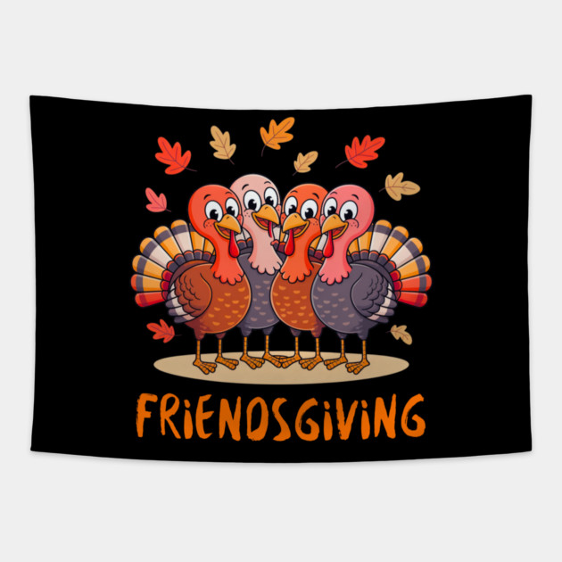 Turkey Friends Thanksgiving Hug Tapestry by Creatifly Graphic Tees